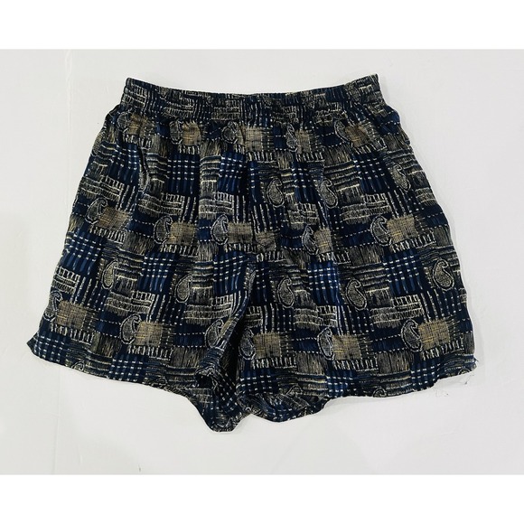 4Th + Reckless Other - Vintage Mens 100% Silk Boxers Size S 90s Casino Pajama Boxer Shorts Blue Paisley